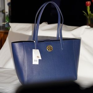 Tory Burch | Bags | Tory Burch Carson Leather Blue Tote | Poshmark